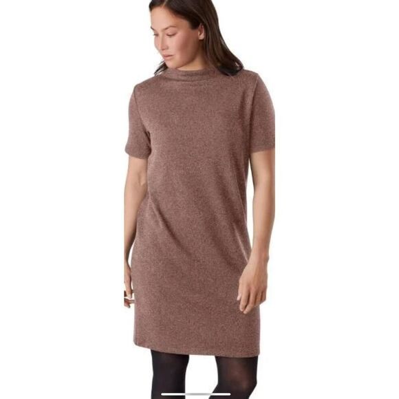 Arc'teryx Laina Mini Shift Dress Pullover Short Sleeve Mock Neck Knit Brown S - Picture 2 of 7